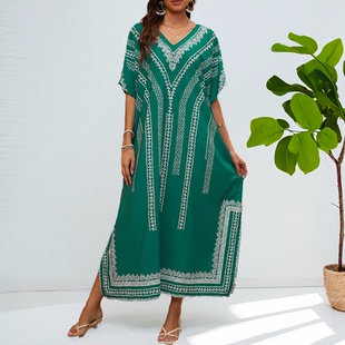 2025夏装新款女中东迪拜埃及连衣裙宽松度假沙滩长裙穆斯林大袍子