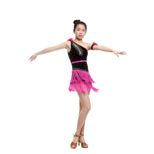 女童拉丁舞演出服彩钻流苏套装