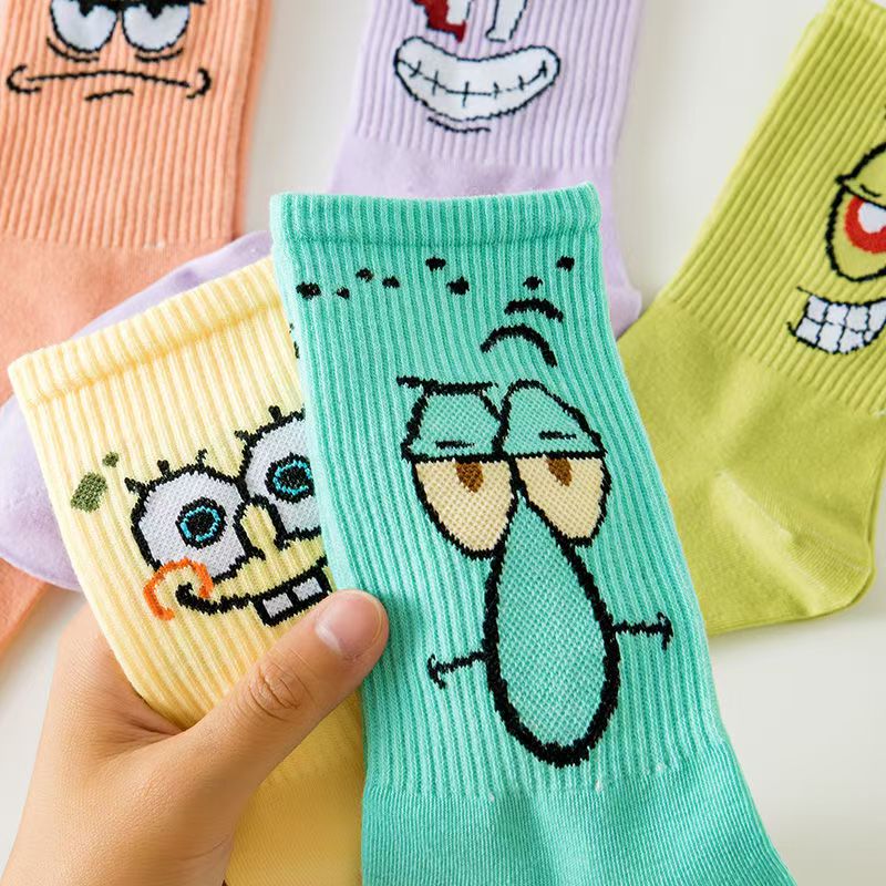 辽源正品海绵宝宝秋冬潮袜高通袜子卡通袜子女韩版长筒潮流篮球袜