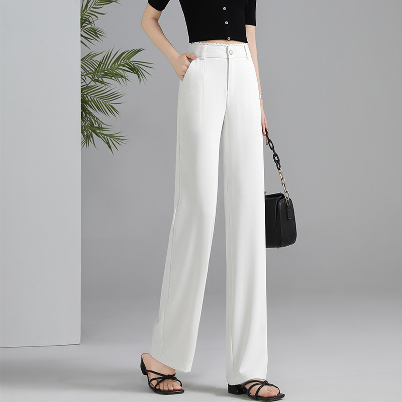 白色窄版直筒裤女薄2025夏季新款垂感显瘦高腰大码西装休闲长裤子