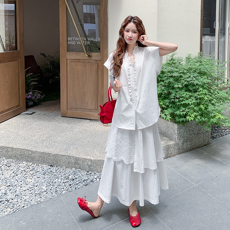 韩系清纯衬衫半身裙初恋风穿搭夏
