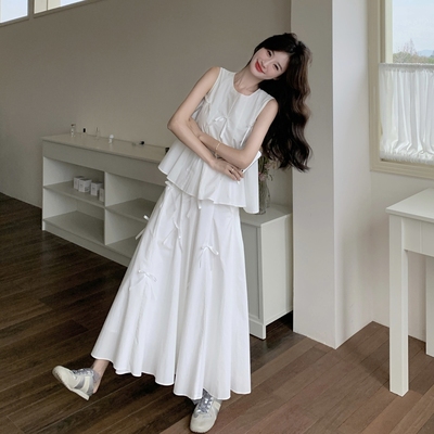miu系无袖背心半身裙白月光穿搭
