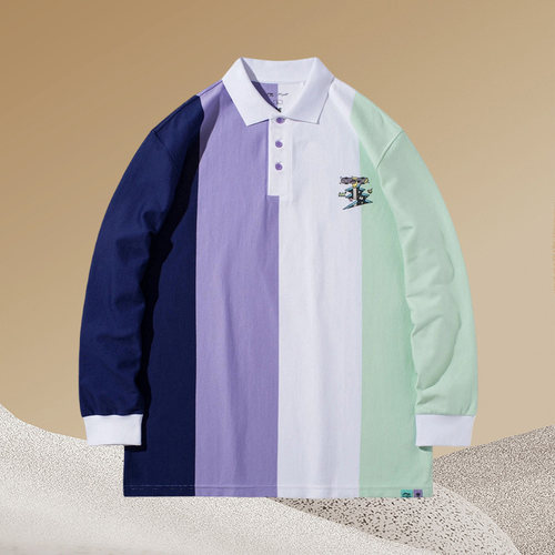 中国李宁正品同款长袖翻领POLO衫街头滑板闪浪联名涂鸦T恤APLR143