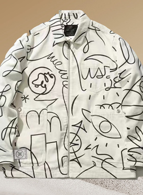 李宁正品韦德x艺术家DFT联名男子春夏季新款水洗牛仔外套 AJDR387