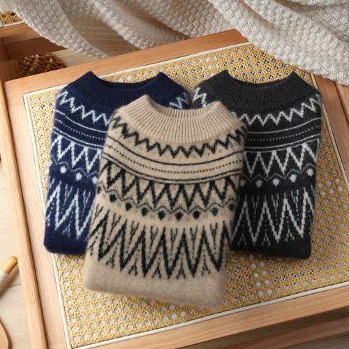 100%羊毛费尔岛男童冬季加厚套头纯羊毛衫儿童半高领外穿保暖毛衣