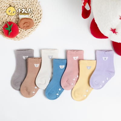 新生儿防滑袜女初生婴儿男宝宝可爱棉袜小龙人秋冬松口无骨地板袜