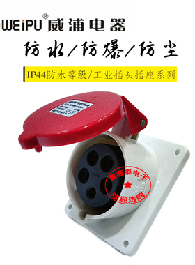 威浦工业插座工业连接器插座TYP3823（32A5芯）暗装插座斜式防水
