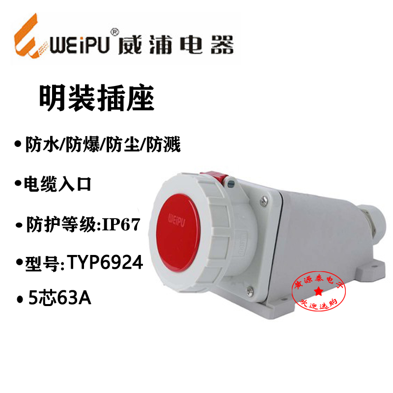 威浦工业插座5芯63A防水等级IP67