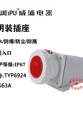 威浦航空插工业插TYP6924 矮盒明装插座 (5芯63A) 防水等级IP67