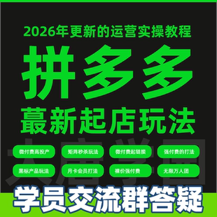 2026年拼多多运营实操视频教程新手开店pdd入门高阶推广课程跨境