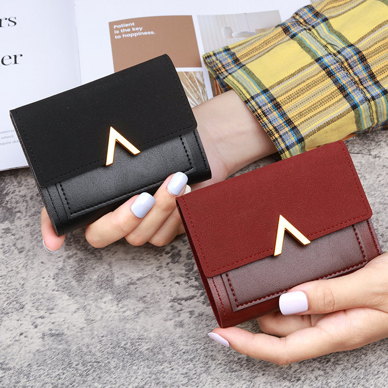 啄木鸟ins新款学生零钱包女短款韩版时尚三折搭扣小钱包硬币包卡