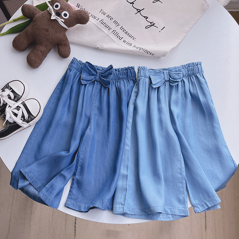 女童洋气天丝棉薄款牛仔裤中大童夏季垂感柔软冰丝裤小女孩阔腿裤