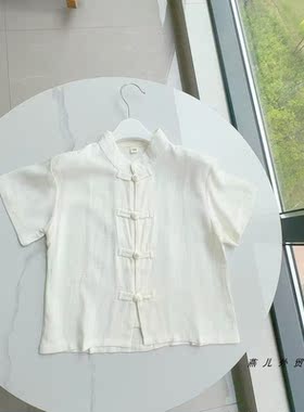 棉麻白色短袖唐装上衣汉服衬衫薄