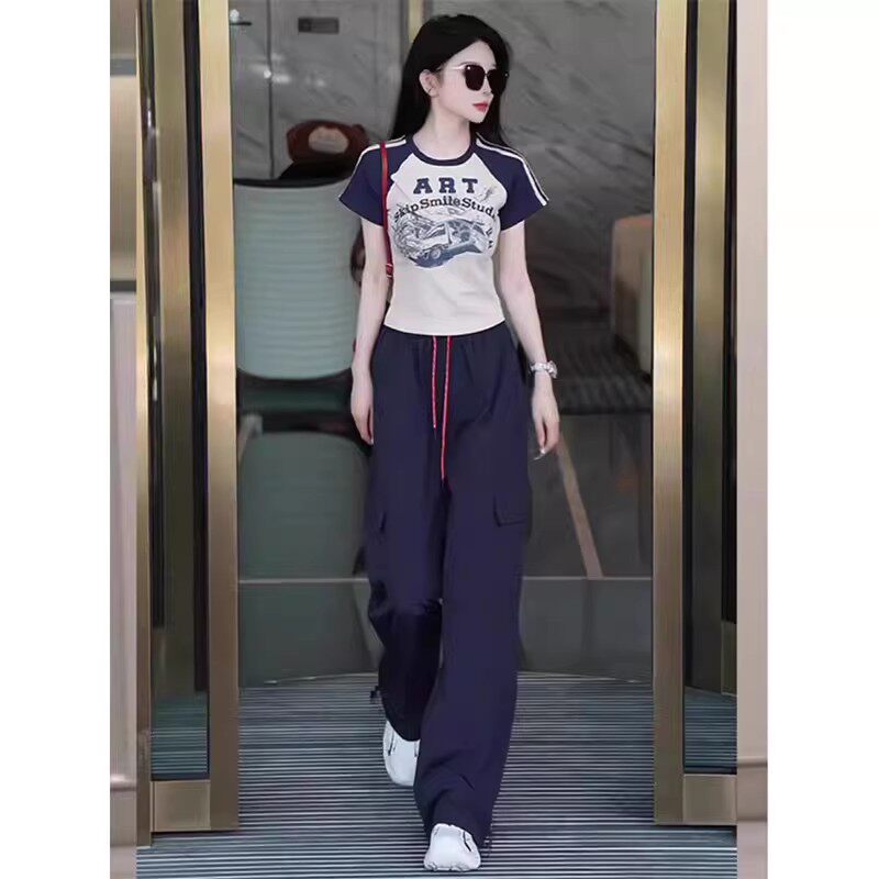 欧货休闲时尚套装女夏2025新款洋气减龄显瘦短袖阔腿裤气质两件套
