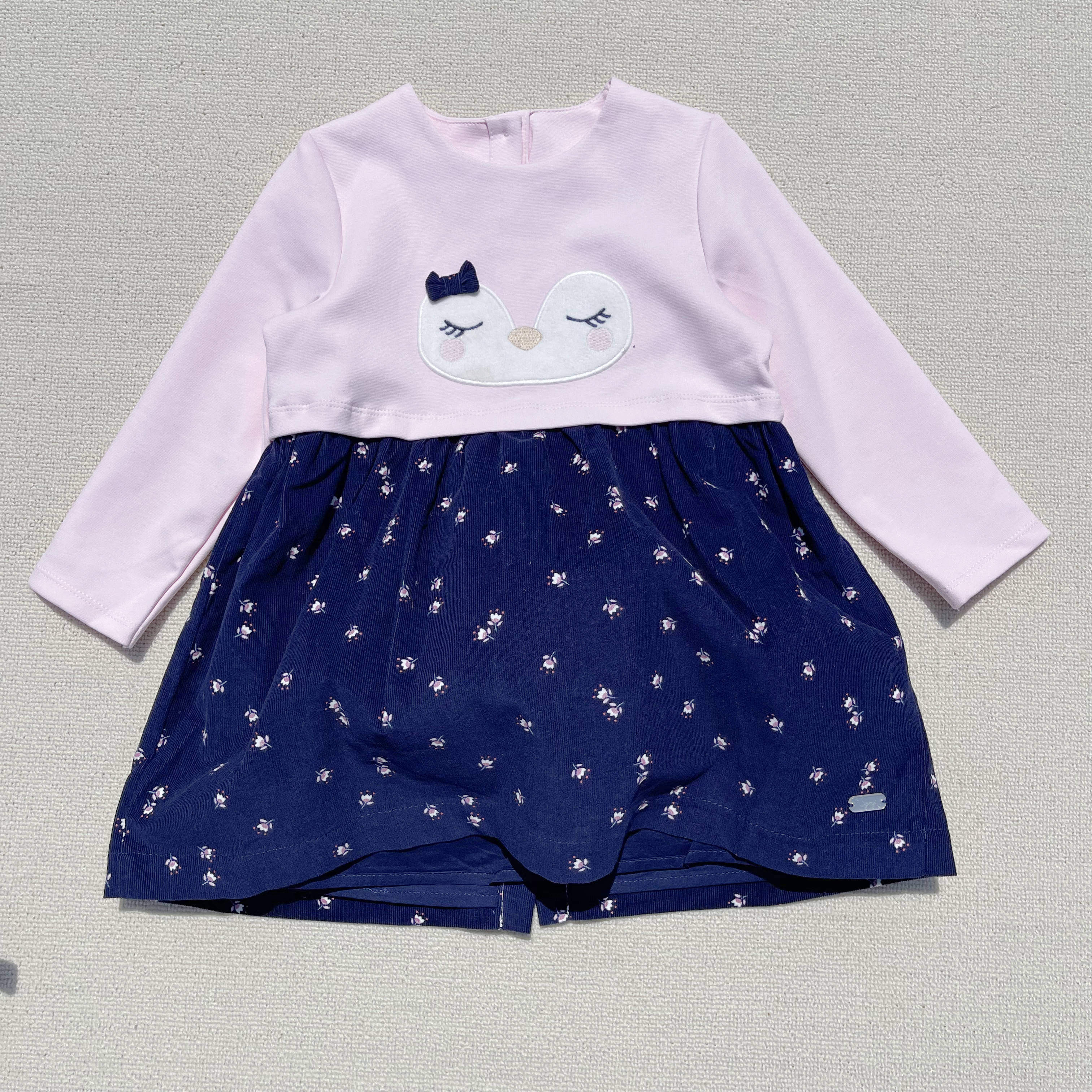 思佳美儿正品女小童秋冬加绒加厚长袖连衣裙碎花粉色藏青法式公主