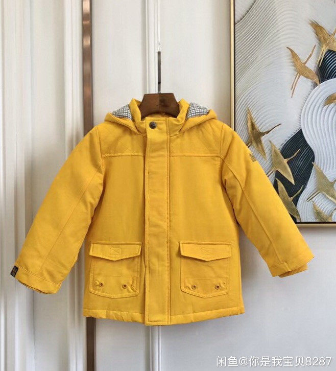 思佳美儿专g撤g男童装宝宝加厚保暖羽绒服亮黄色冬季连帽大衣外套