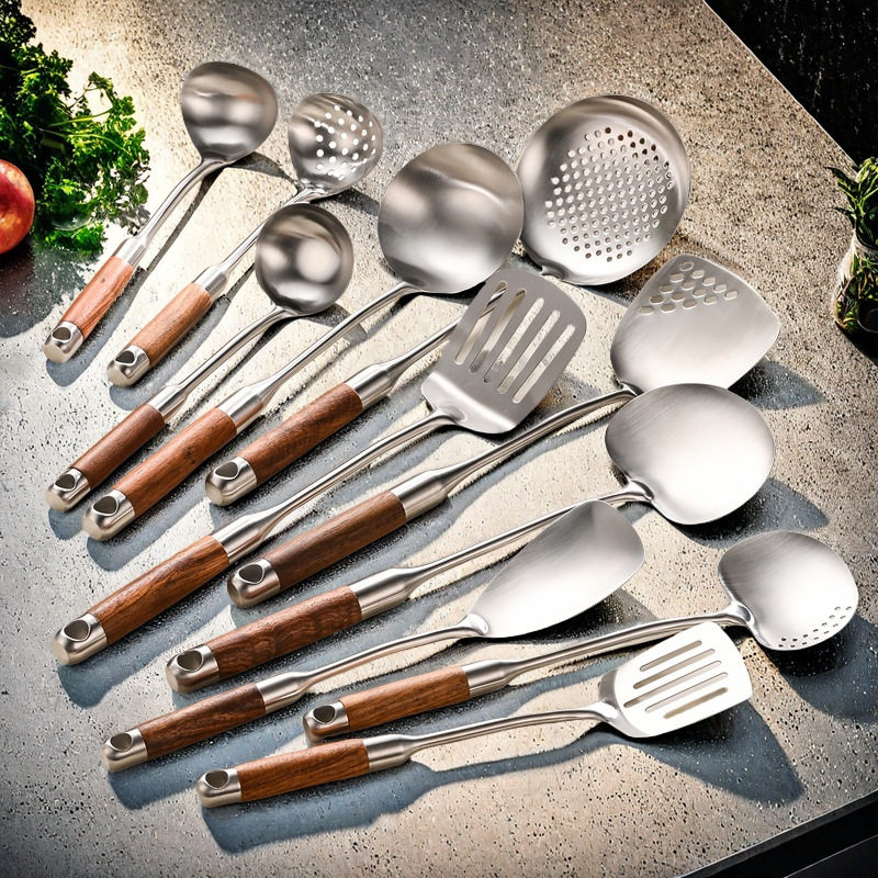 NOUS316不锈钢锅铲家用炒菜铲子花梨木柄铲勺套装炒勺漏勺蘑菇铲