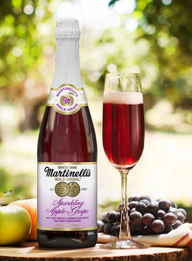 临期美国进口martinelli‘s气泡苹果桃汁蔓越莓葡萄汁饮料750ml