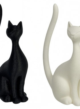 新款3D打印黑白优雅猫摆件轻奢桌面树脂工艺品摆件创意家居装饰品