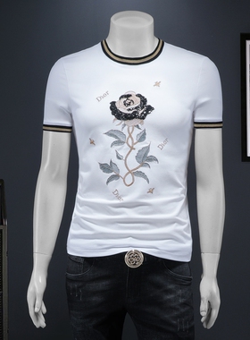 2025夏季欧货 IUIUG轻奢潮流刺绣丝光棉短袖t恤男 D320-87977-P75