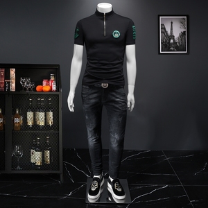 2023夏季新款 IUIUG欧货时尚潮流丝光棉短袖t恤男D320-87212-P80图片
