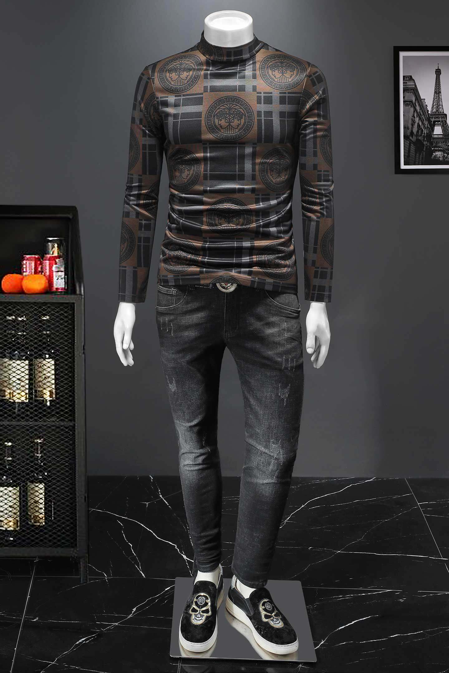 2025秋冬新款轻奢品质半高领双面绒打底衫D320-88367-P100,男装卫衣,电商D320-1