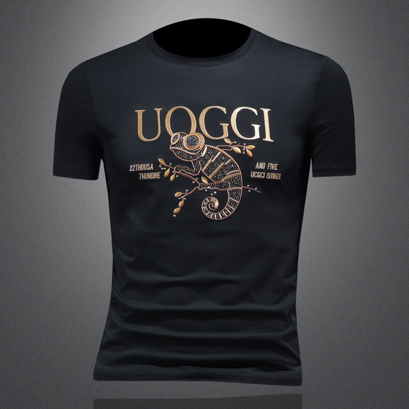 2025夏季欧货IUIUG轻奢潮流刺绣丝光棉短袖t恤男D320-87998-P75，男装T恤，电商D322