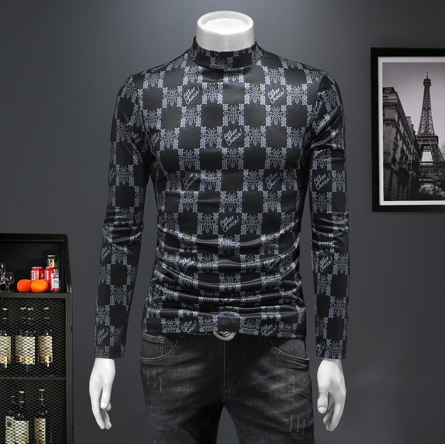 2025秋冬新款轻奢品质半高领双面绒打底衫D320-883437-P100，男装卫衣，电商D320-1