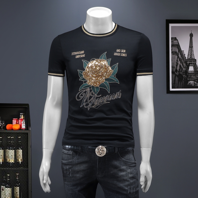 2025夏季欧货IUIUG轻奢潮流刺绣丝光棉短袖t恤男D320-88046-P75，男装T恤，电商D322