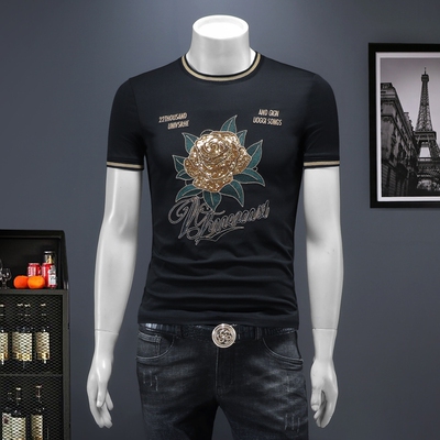 2025夏季欧货 IUIUG轻奢潮流刺绣丝光棉短袖t恤男 D320-88046-P75