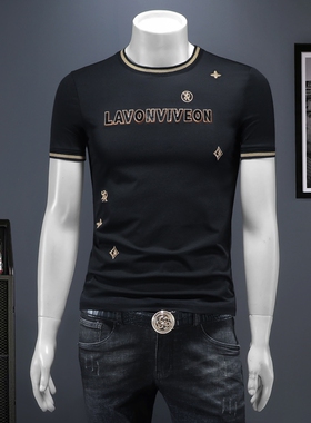 2025夏季欧货 IUIUG轻奢潮流刺绣丝光棉短袖t恤男 D320-87962-P75