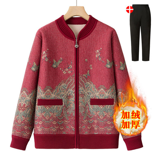 妈妈装老年人奶奶毛衣加绒外套
