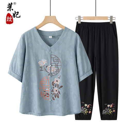 妈妈夏装中老年人奶奶套装短袖