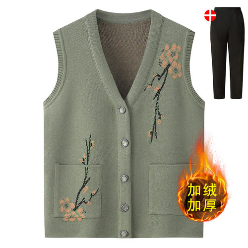 老人马甲女加绒奶奶毛衣外套背心