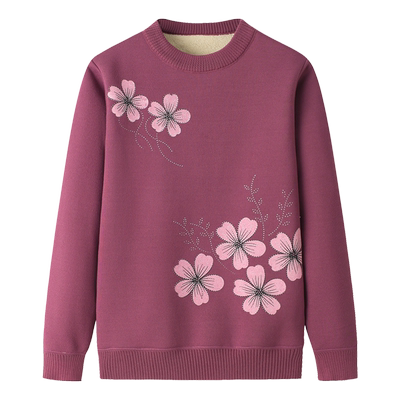 妈妈冬季老年人加绒加厚毛衣外套