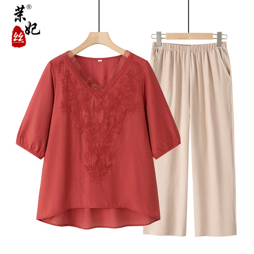 妈妈夏装中老年人短袖套装