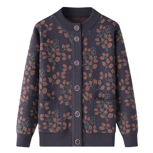 中老年人秋冬外套奶奶毛衣妈妈装加绒加厚针织开衫保暖老太太衣服