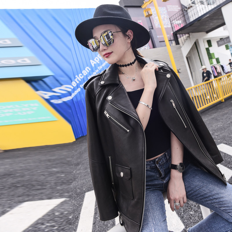 新款海甯真皮機車皮衣女中長款綿羊皮韓版皮衣女時尚夾克寬松外套在類目 女裝/女士精品, 皮衣中 - 來自Buy2taobao.com提供專業的淘寶代購服務