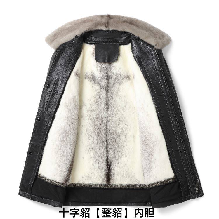 高奢鹿皮真皮翻领中年男皮衣保暖