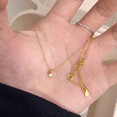 经典款八爪单钻项链女925纯银镀18K金简约小心机极细锁骨链精致款
