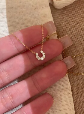 日系mini马蹄S925银镀18K金超闪U型马蹄扣项链女爆款高级感锁骨链