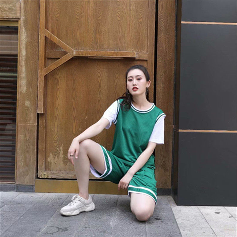 短袖篮球服女假两件韩版套装球衣女比赛队服个性定制印字有袖球衣