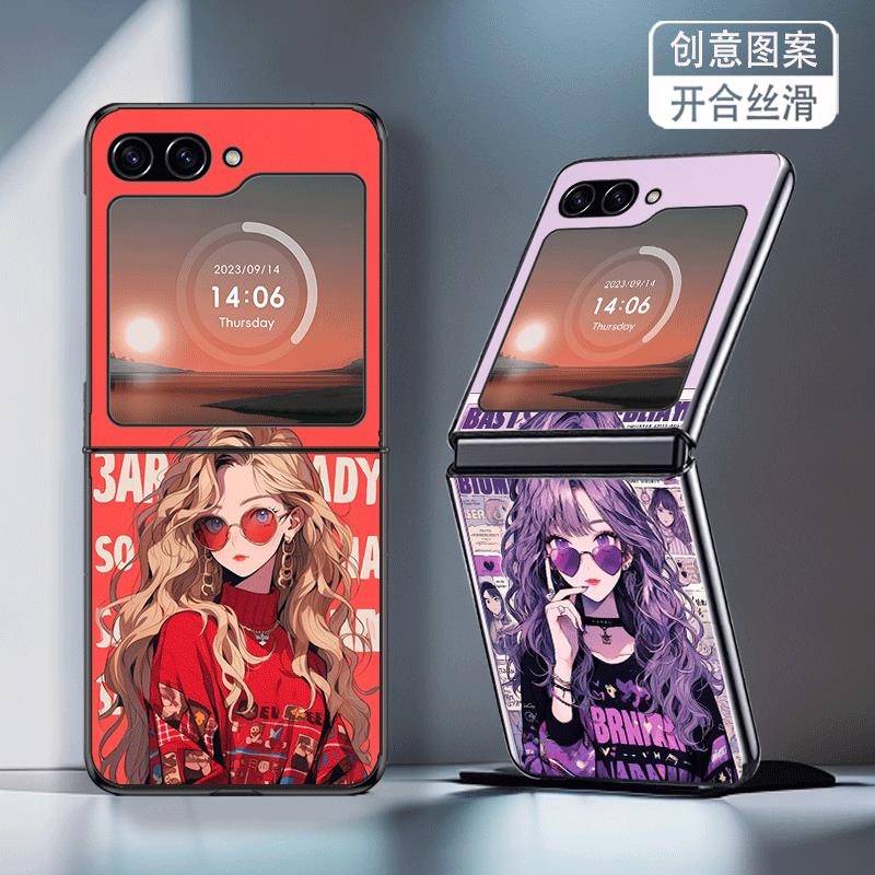 适用三星ZFlip5手机壳ZFlip6折叠屏ZFlip7FE新款W24Flip高颜值W25Flip防摔套画报女郎唯美少女个性创意网红潮