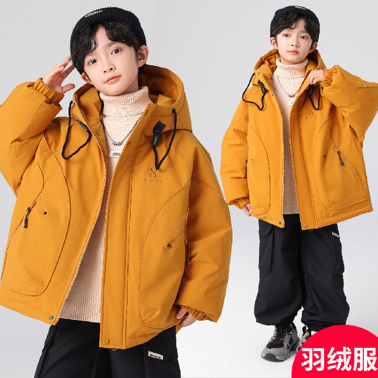 男童羽绒服秋冬装2025新款冬连帽加厚冲锋衣外套中大儿童棉服