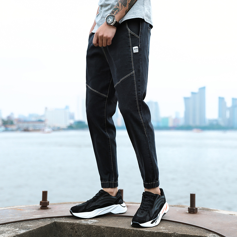 Pants men's Korean 2019 new loose nine point sports legging casual men's denim overalls