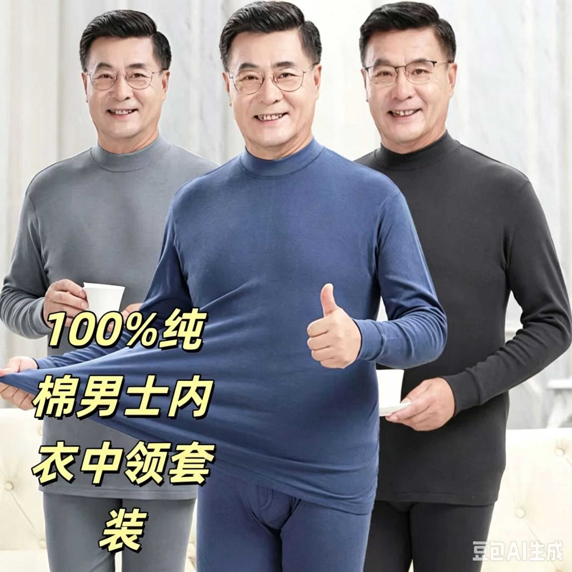 爸爸专用中老年纯棉秋衣秋裤套装
