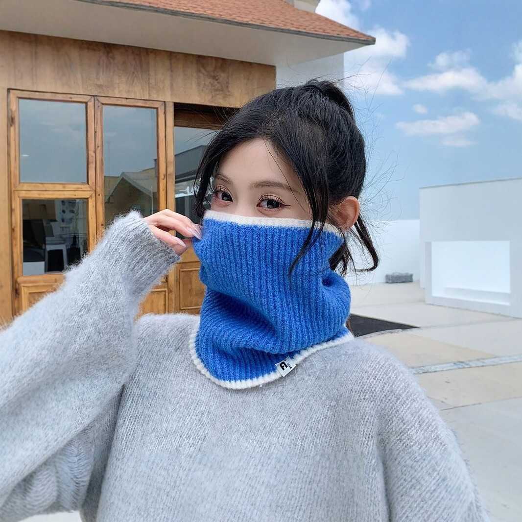 秋冬拼色针织骑行面罩女保暖围脖