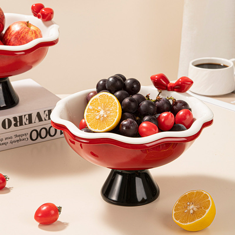 带底座沥水盘家用水果盘简约中国红轻奢零食盘果风简约糖果塑料盘,餐饮具,果盆/果盘/果篮,淘宝优惠券,粉丝福利购,淘宝优惠卷