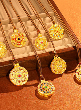 新中式镶钻福气满满时来运转吊坠项链女复古民族风个性高级感项饰