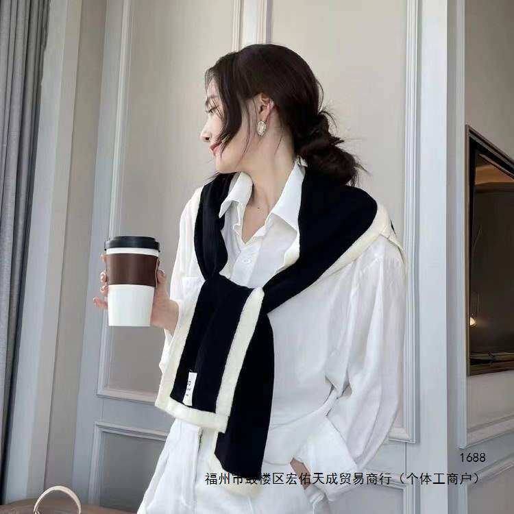 女士针织打结披肩外搭衬衫秋冬季